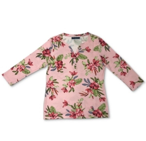 Karen Scott Women's Printed Henley T-Shirt Pink Size Small