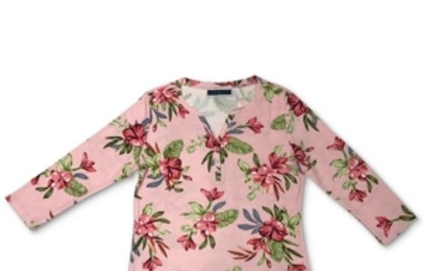 Karen Scott Women's Printed Henley T-Shirt Pink Size Small