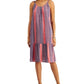 Style & Co Women's Striped Tiered Midi Dress Orange/Blue Size Petite M