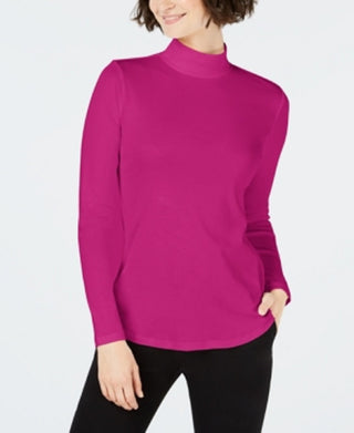 Charter Club Women's Cotton Mock Neck Top Pink Size X-Large