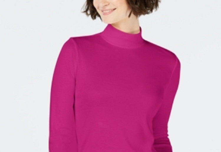 Charter Club Women's Cotton Mock Neck Top Pink Size X-Large