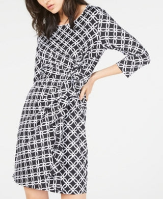 NY Collection Women's Printed Ruffled Sheath Dress Black Size Petite XL