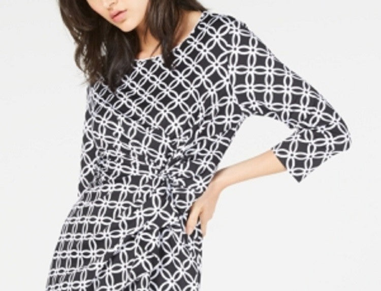 NY Collection Women's Printed Ruffled Sheath Dress Black Size Petite XL