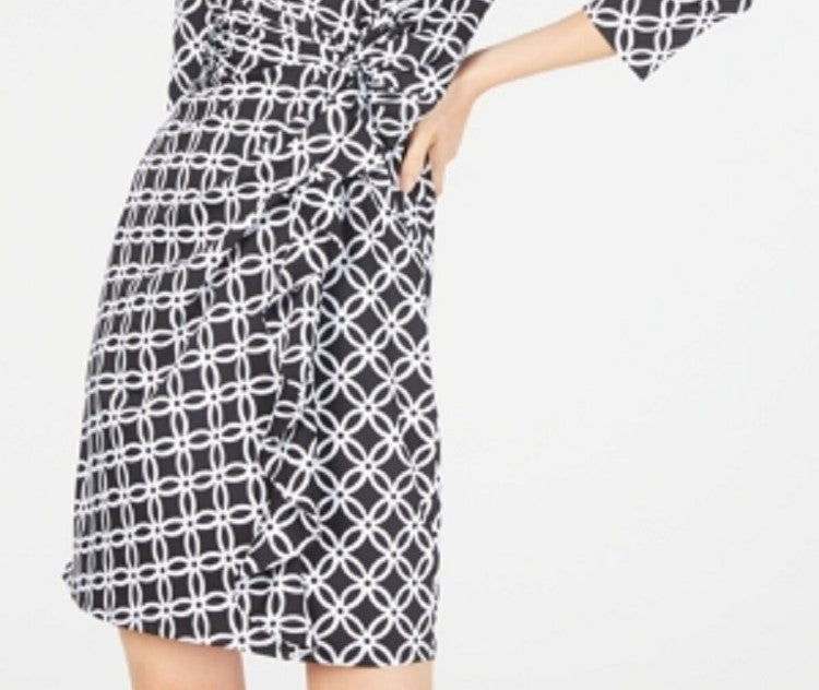 NY Collection Women's Printed Ruffled Sheath Dress Black Size Petite XL