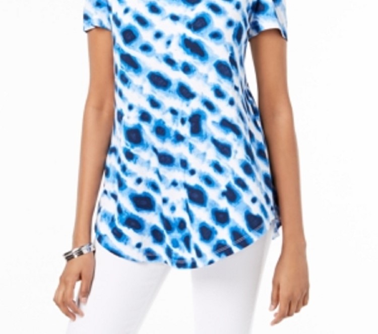 JM Collection Women's Printed Cold Shoulder Top Blue Size X-Small