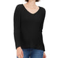 Style & Co Women's Cotton Rib Knit V Neck Sweater Black Size Large