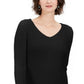 Style & Co Women's Cotton Rib Knit V Neck Sweater Black Size Large