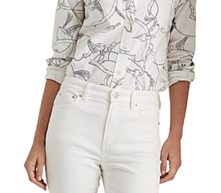 Ralph Lauren Women's Lauren Equestrian Print Shirt White Size XX-Large