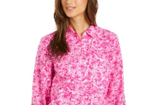 Charter Club Women's Linen Printed Blouse Pink Size X-Large