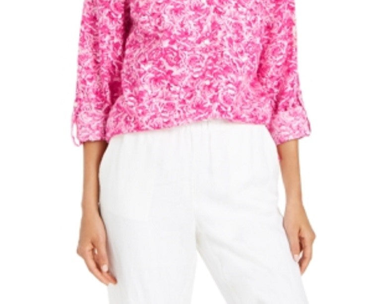 Charter Club Women's Linen Printed Blouse Pink Size X-Large