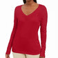 JM Collection Women's Button Cuff V Neck Pullover Red Size Large