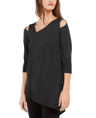 Alfani Women's Asymmetrical Cut Out Top Black Size L