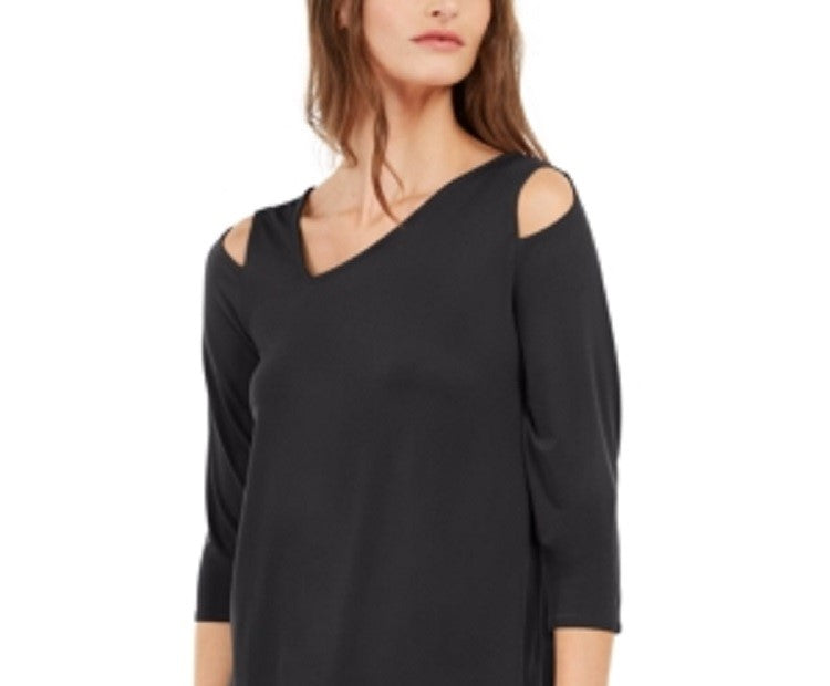 Alfani Women's Asymmetrical Cut Out Top Black Size L
