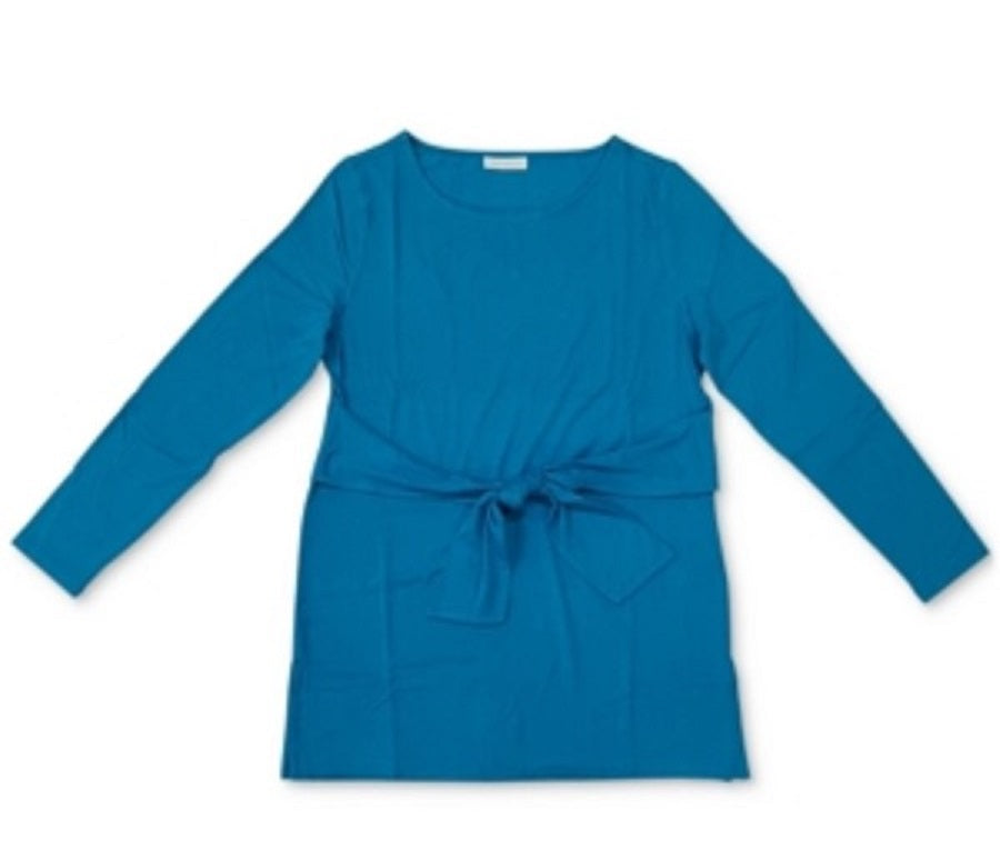 Charter Club Women's Long Sleeve Tie Waist Top Dreamy Blue Size X-Large