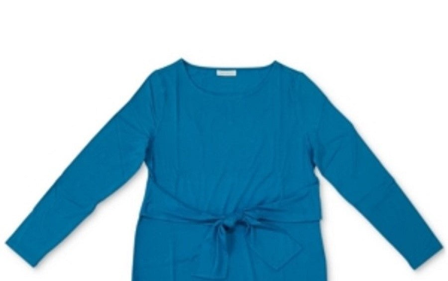 Charter Club Women's Long Sleeve Tie Waist Top Dreamy Blue Size X-Large