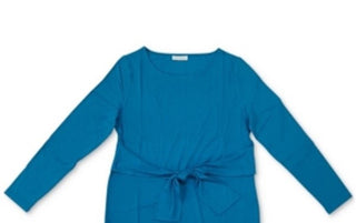 Charter Club Women's Long Sleeve Tie Waist Top Dreamy Blue Size X-Large