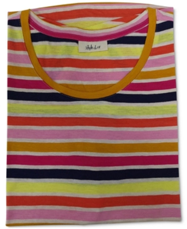 Style & Co Women's Cotton Printed T-Shirt stripe Brown Size Medium