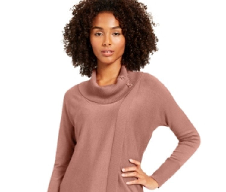 JM Collection Women's Faux Wrap Cowl Neck Sweater Pink Size Medium