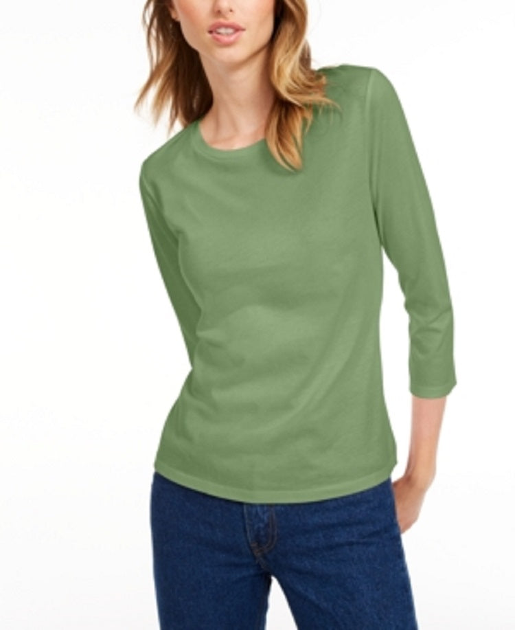 Maison Jules Women's 3/4 Sleeve Solid T-Shirt Green Size X-Large