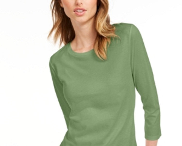 Maison Jules Women's 3/4 Sleeve Solid T-Shirt Green Size X-Large