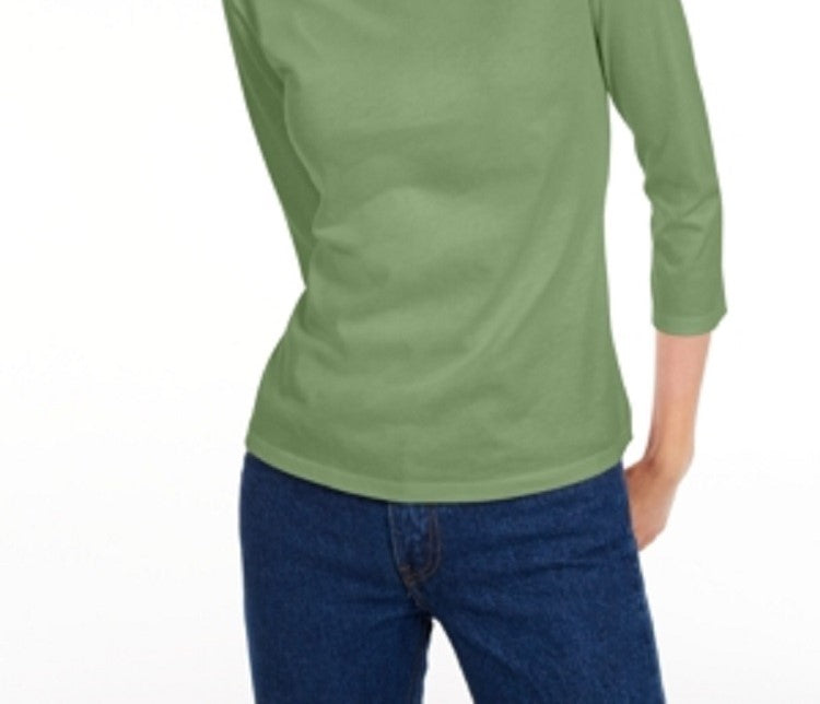 Maison Jules Women's 3/4 Sleeve Solid T-Shirt Green Size X-Large