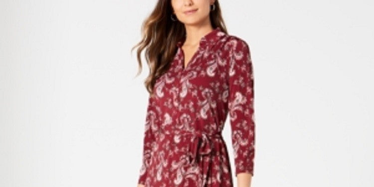 Charter Club Women's Printed Polo Shirtdress Red Size Petite Small
