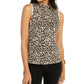 Thalia Sodi Women's Leopard Print Mock Neck Sleeveless Top Brown Size Large