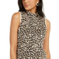 Thalia Sodi Women's Leopard Print Mock Neck Sleeveless Top Brown Size Large