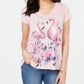 Style & Co Women's T-Shirt V-Neck Flamingo Graphic Pink Size X-Small
