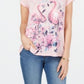 Style & Co Women's T-Shirt V-Neck Flamingo Graphic Pink Size X-Small