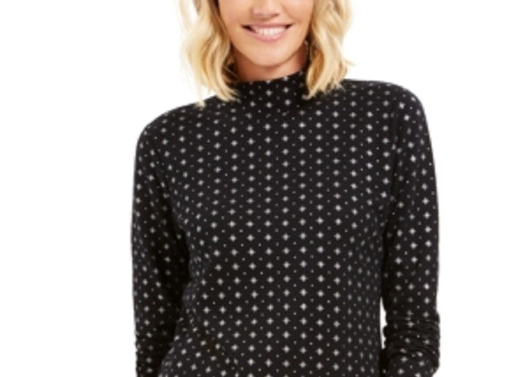 Karen Scott Women's Snowflake Dot Printed Mock Neck Top Black Size Medium