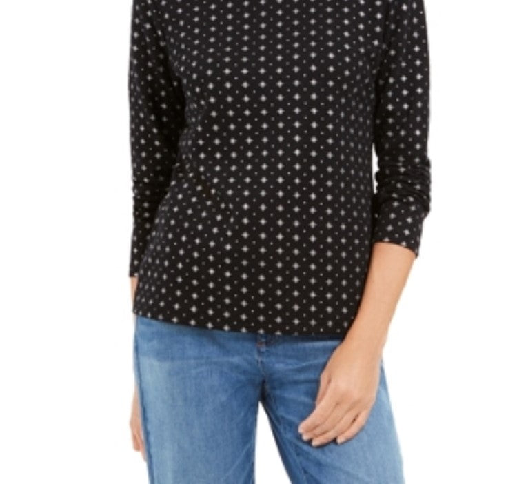 Karen Scott Women's Snowflake Dot Printed Mock Neck Top Black Size Medium