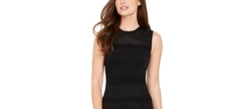 Vince Camuto Women's Mesh Knit Fit & Flare Dress Black Size Small