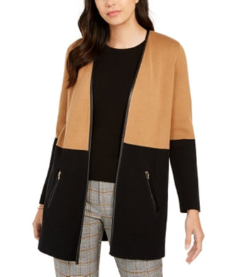 Charter Club Women's Milano Cotton Colorblocked Cardigan Brown Size Large
