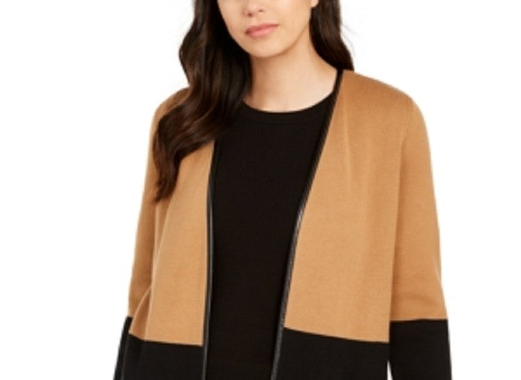 Charter Club Women's Milano Cotton Colorblocked Cardigan Brown Size Large
