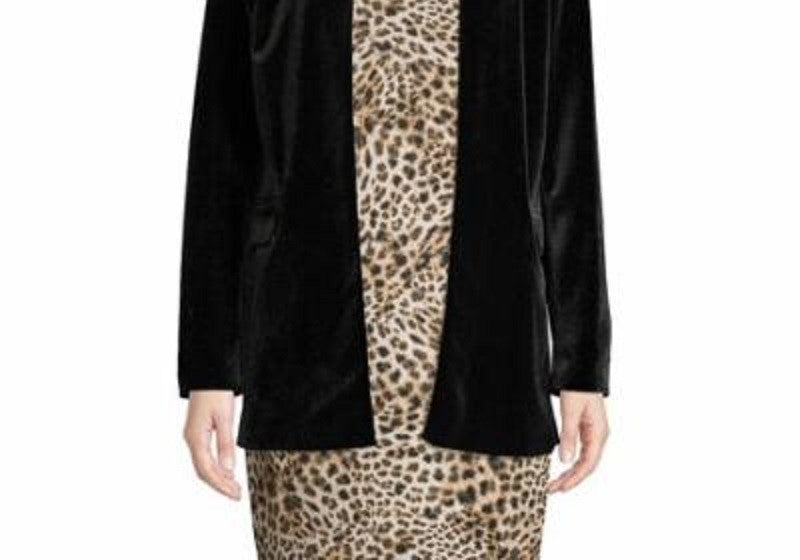 Calvin Klein Women's Long Sleeve Open Front Velvet Jacket Black Size 10