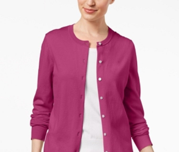 Karen Scott Women's Crew Neck Cardigan Pink Size X-Small