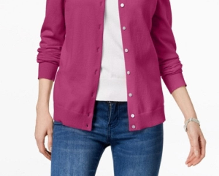 Karen Scott Women's Crew Neck Cardigan Pink Size X-Small