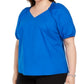 Alfani Women's Ruffled Smocked V Neck Peasant Top Blue Size 2X