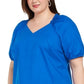 Alfani Women's Ruffled Smocked V Neck Peasant Top Blue Size 2X