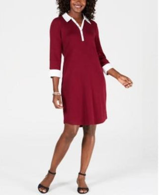 Karen Scott Women's Contrast Trim Cotton Shirtdress Red Size Petite Small