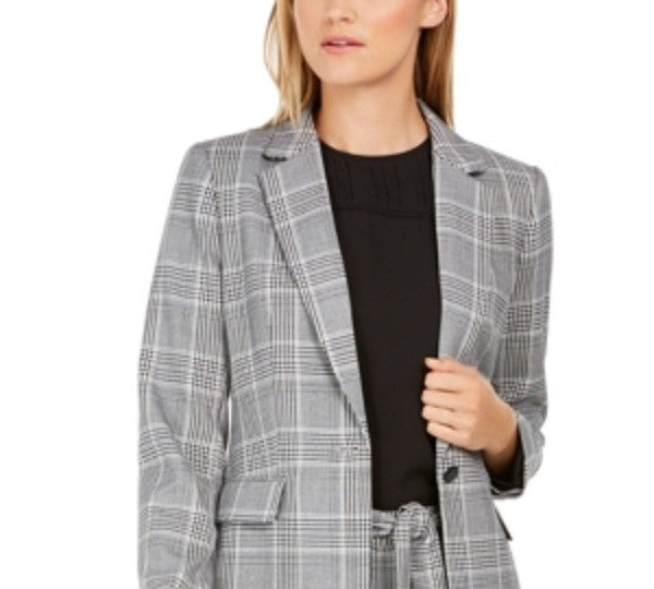 Calvin Klein Women's Plaid One Button Blazer Charcoal Size 0