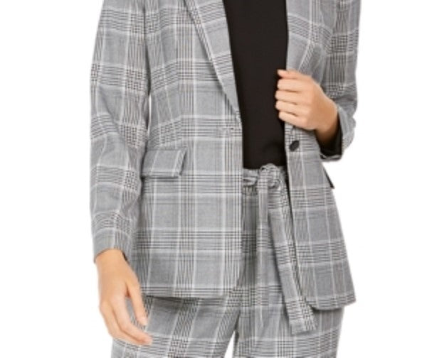 Calvin Klein Women's Plaid One Button Blazer Charcoal Size 0