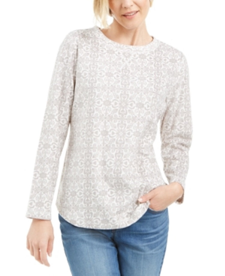 Karen Scott Women's Sport Printed Microfleece Top White Size X-Small