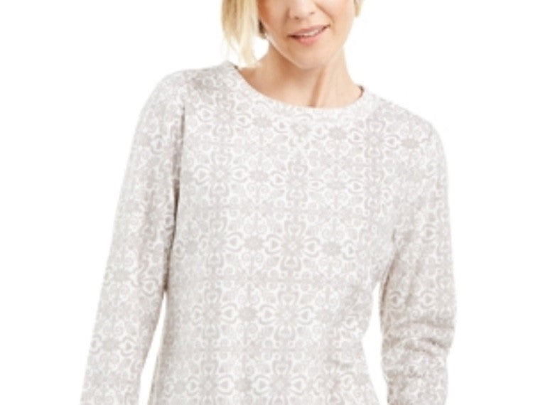 Karen Scott Women's Sport Printed Microfleece Top White Size X-Small