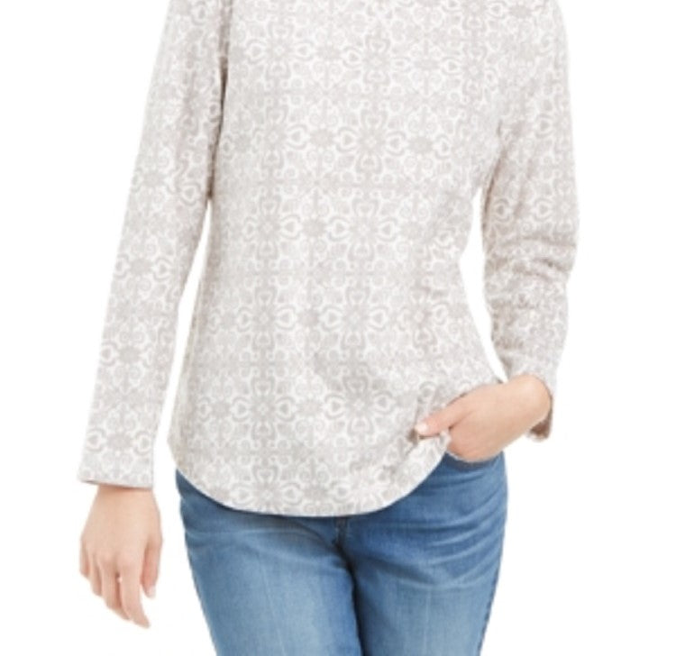 Karen Scott Women's Sport Printed Microfleece Top White Size X-Small