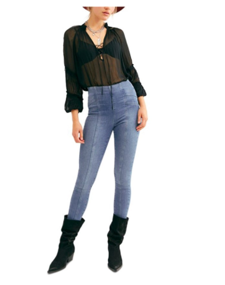 Free People Women's Feel Alright Skinny Jeans Blue Size 28