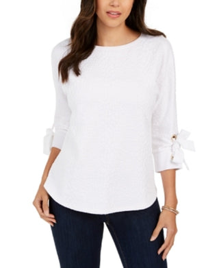 Charter Club Women's Textured Tie Cuff Top White Size XX-Large