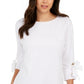 Charter Club Women's Textured Tie Cuff Top White Size XX-Large