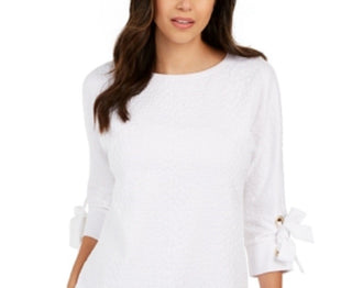 Charter Club Women's Textured Tie Cuff Top White Size XX-Large